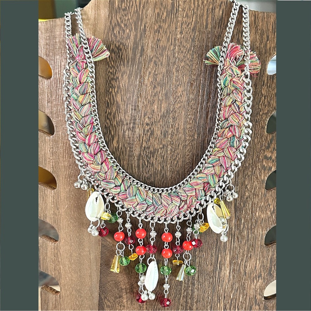 NWT Mia Collection Beach Bohemian Choker Necklace Red Green Handmade